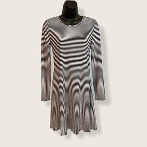 Divided by H&M NWT Black White Striped Long Sleeve Scalloped Hem Dress Sz 10